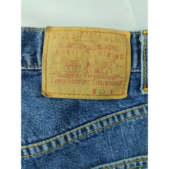 Vintage Levi's Baggy Fit Men's Jean Shorts Size 33 90s Blue Dirty Wash Denim - Picture 3 of 10